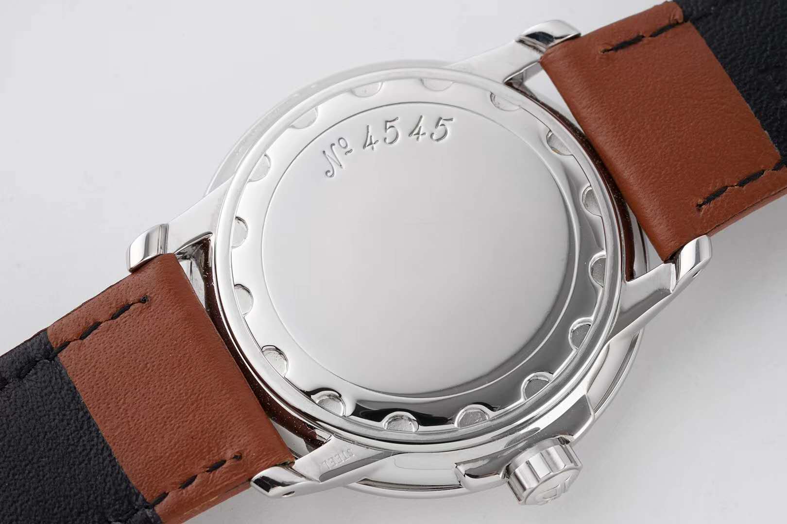 Hundred Hours Black Dial in Steel on Brown Leather Strap