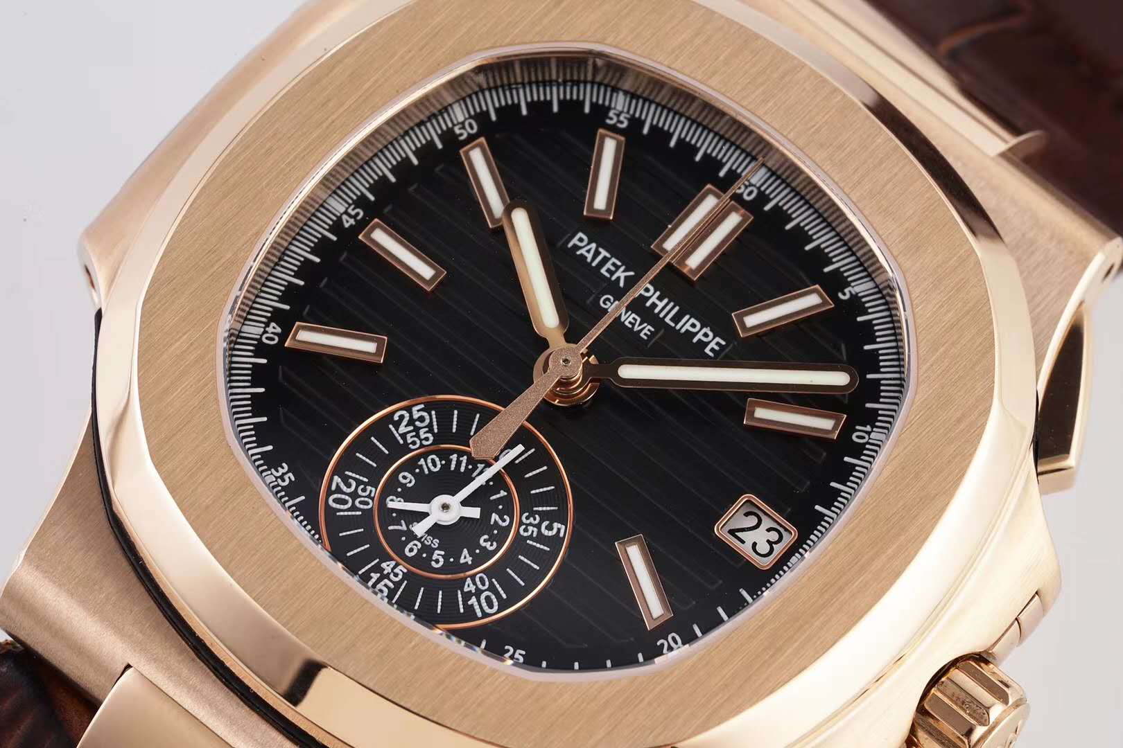 Nautilus Chronograph 5980/1R in Rose Gold on Brown Leather Strap