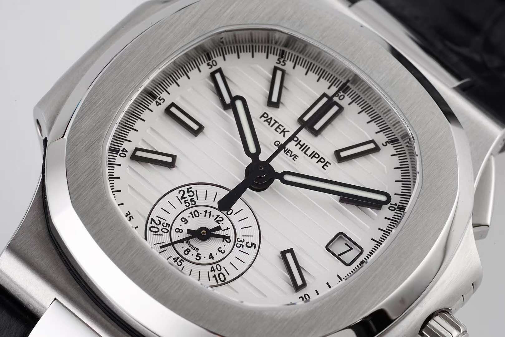Nautilus 5980/1A-019 White Dial in Steel on Leather Strap
