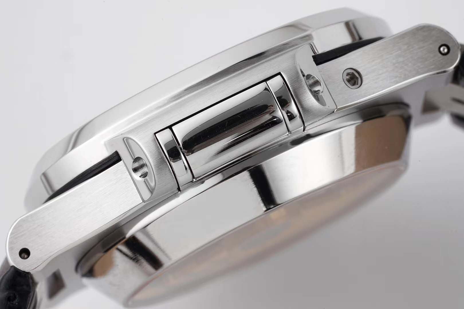 Nautilus 5980/1A-014 Black Dial in Steel on Leather Strap