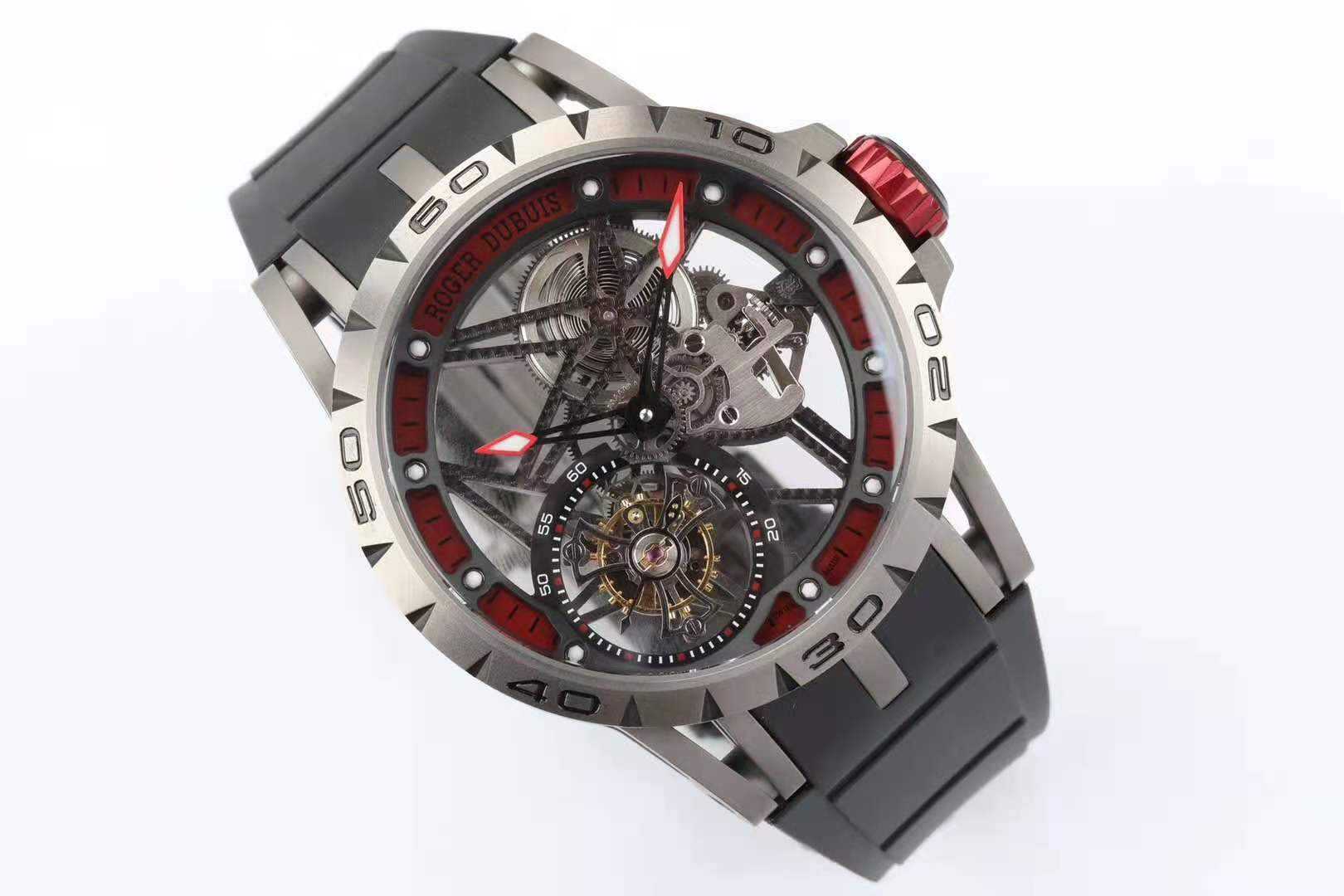 Excalibur Spider Skeleton Flying Tourbillon with Black Rubber Strap