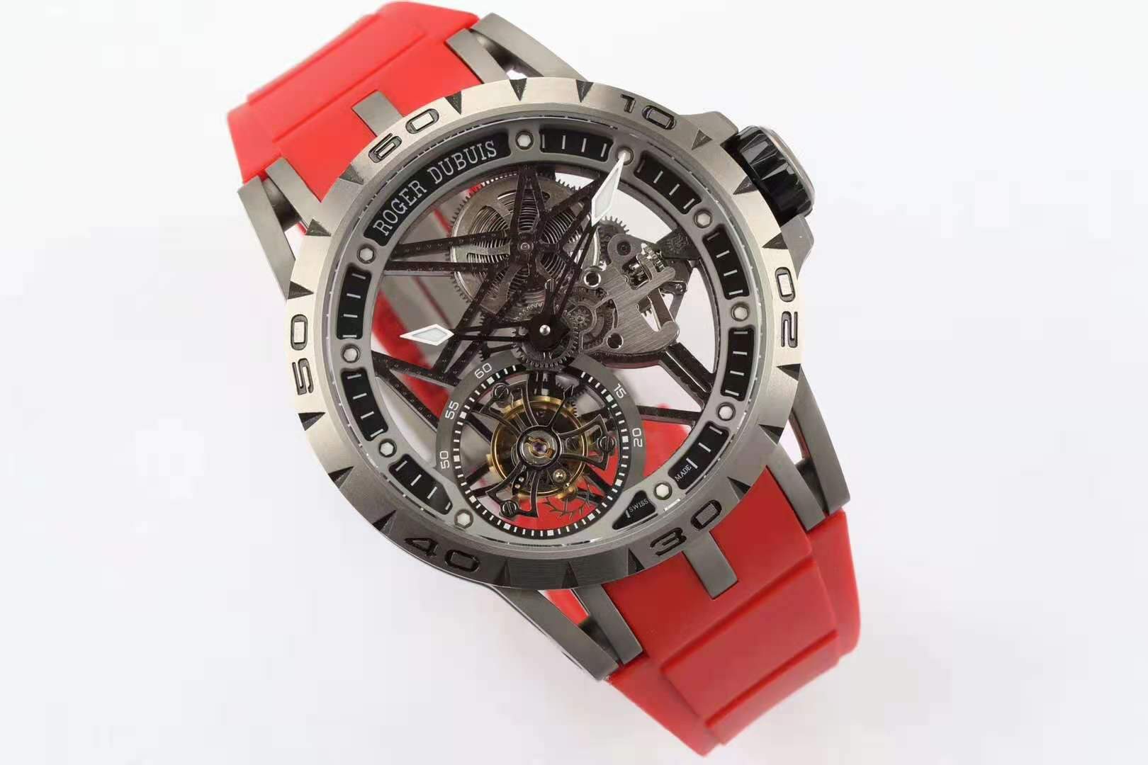 Excalibur Spider Skeleton Flying Tourbillon with Red Rubber Strap