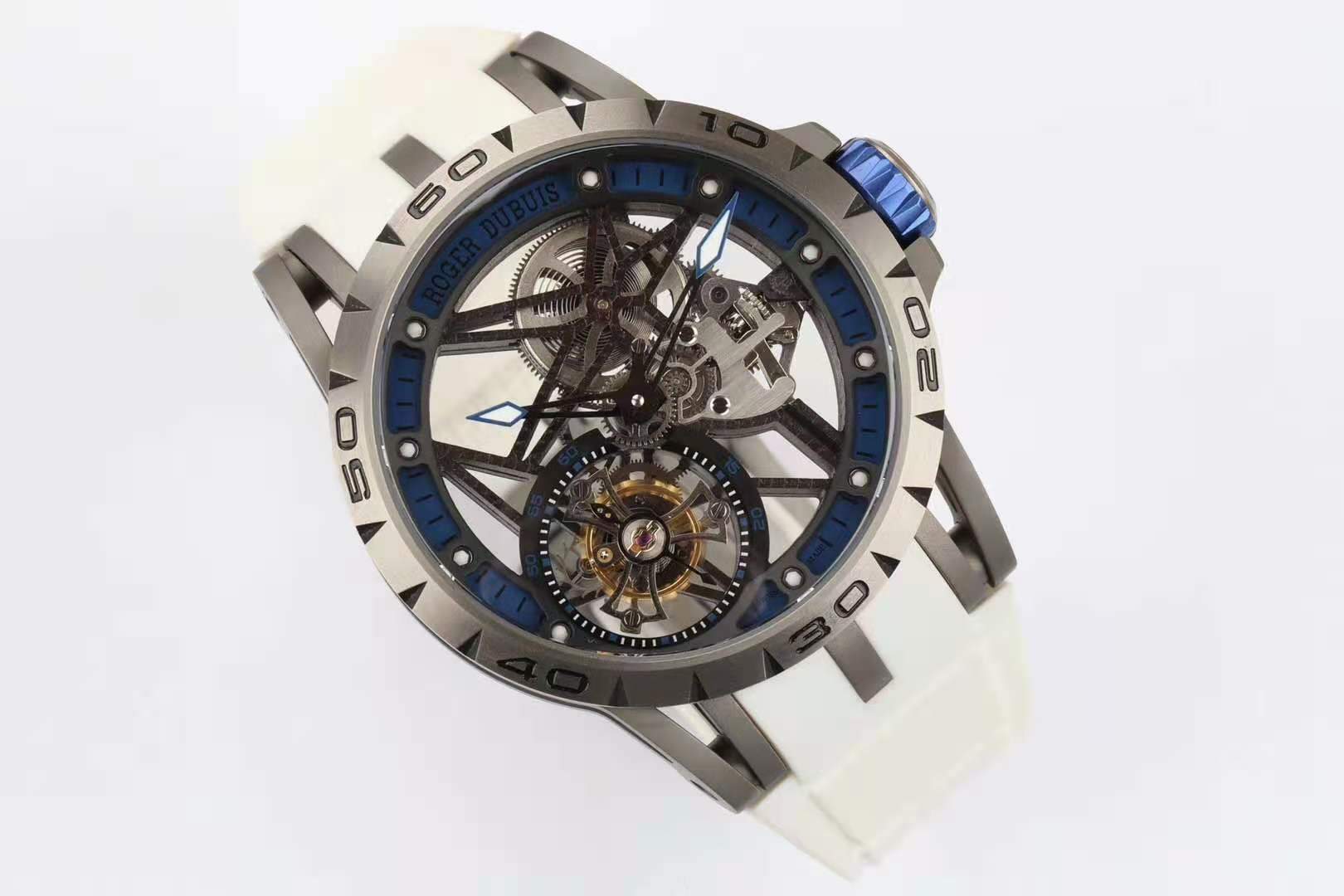 Excalibur Spider Skeleton Flying Tourbillon with White Rubber Strap