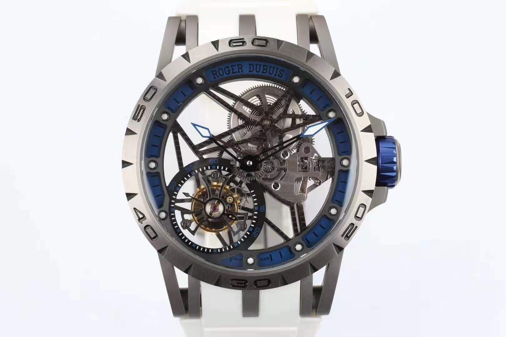 Excalibur Spider Skeleton Flying Tourbillon with White Rubber Strap