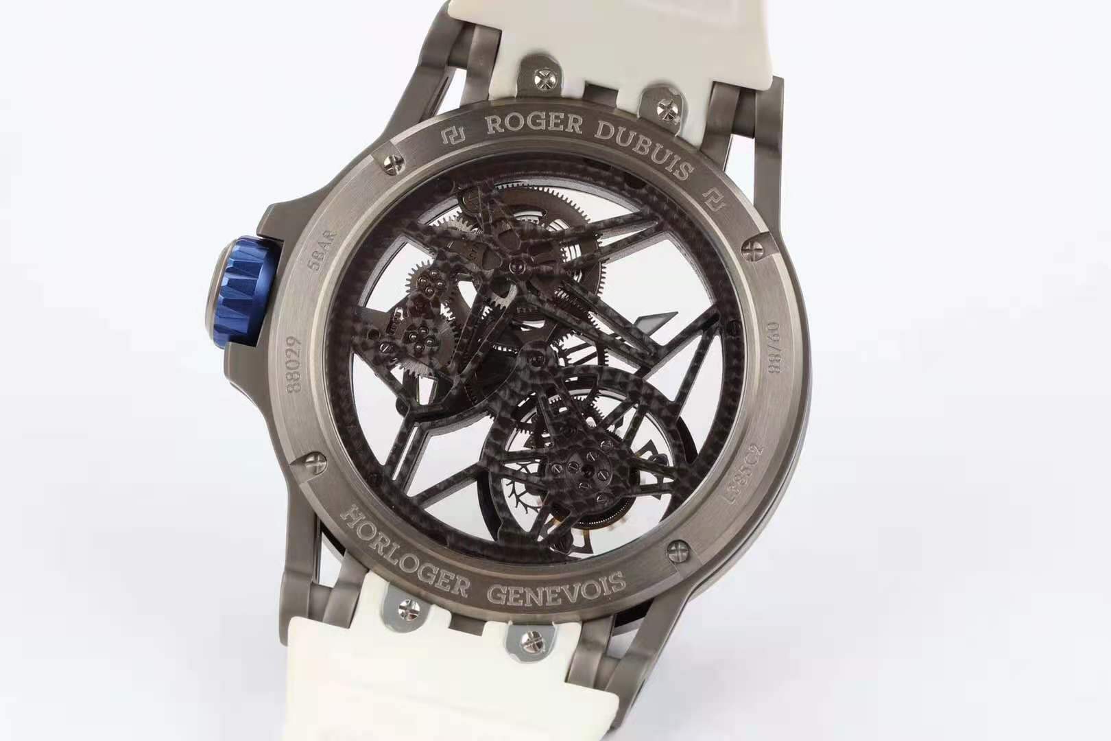 Excalibur Spider Skeleton Flying Tourbillon with White Rubber Strap