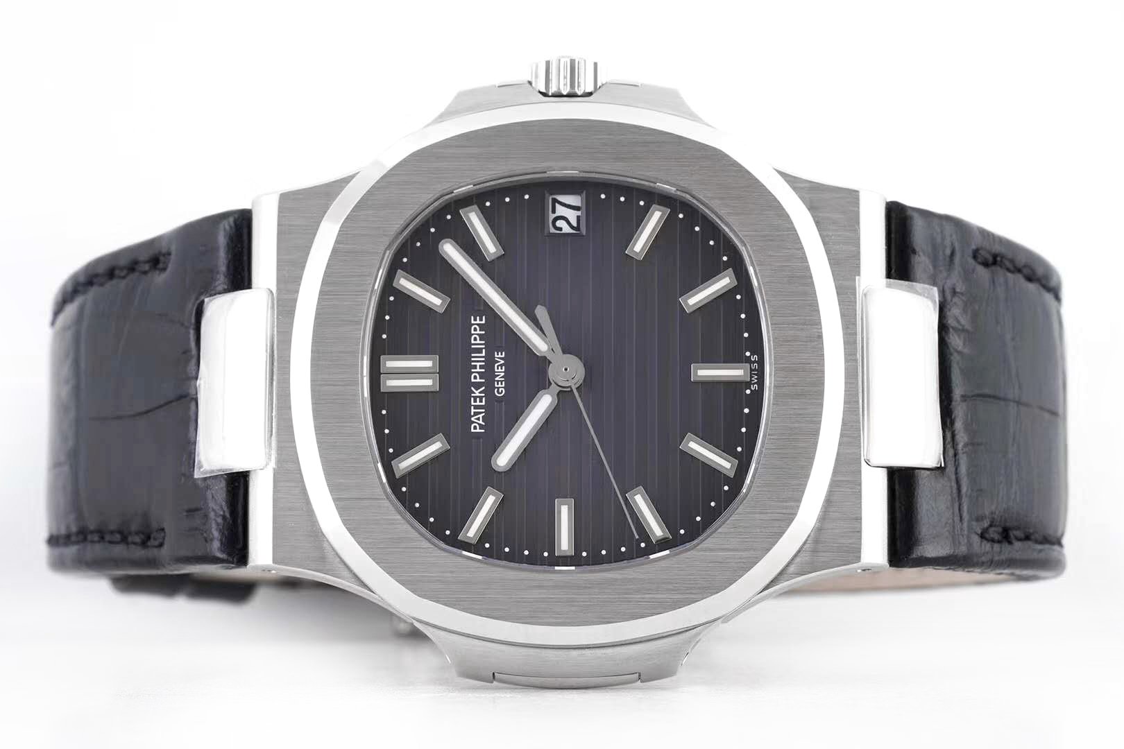 Nautilus Jumbo 5711 Grey Dial in Steel with Black Leather Strap
