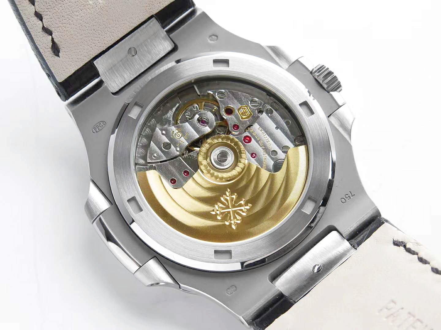 Nautilus Jumbo 5711 White Dial in Steel with Black Leather Strap