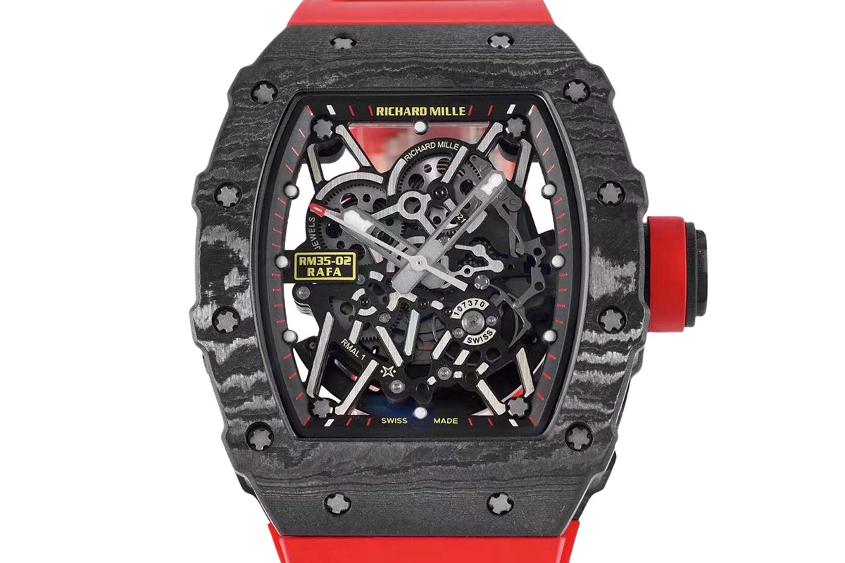 RM 035-02 Rafael Nadal NTPT Carbon on Red Rubber Strap
