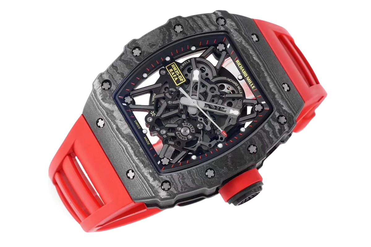 RM 035-02 Rafael Nadal NTPT Carbon on Red Rubber Strap
