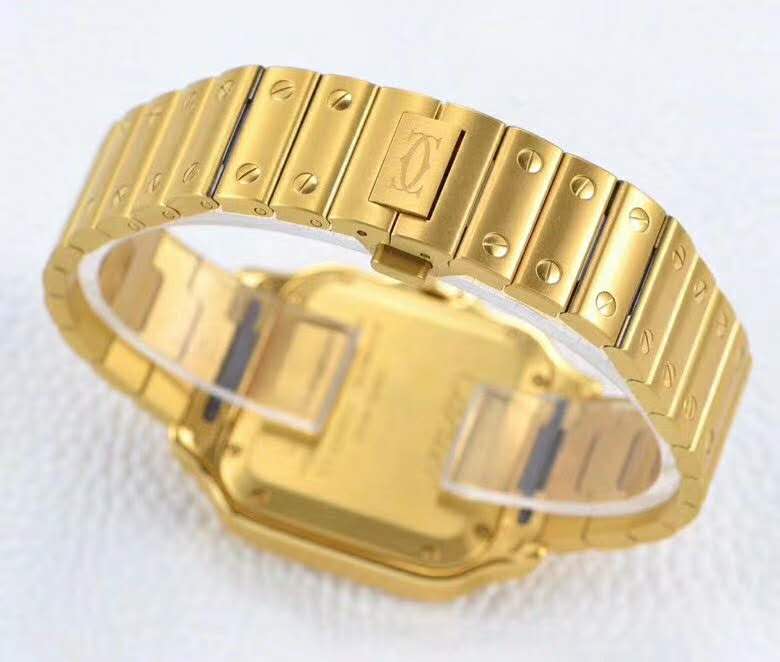 Santos de Ca*t1er White Dial with D1am0nd Bezel in Yellow Gold