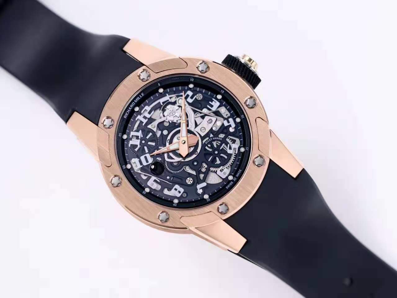 RM063-01 Automatic Winding Dizzy Hands in Red Gold/Titanium on Black Rubber Strap