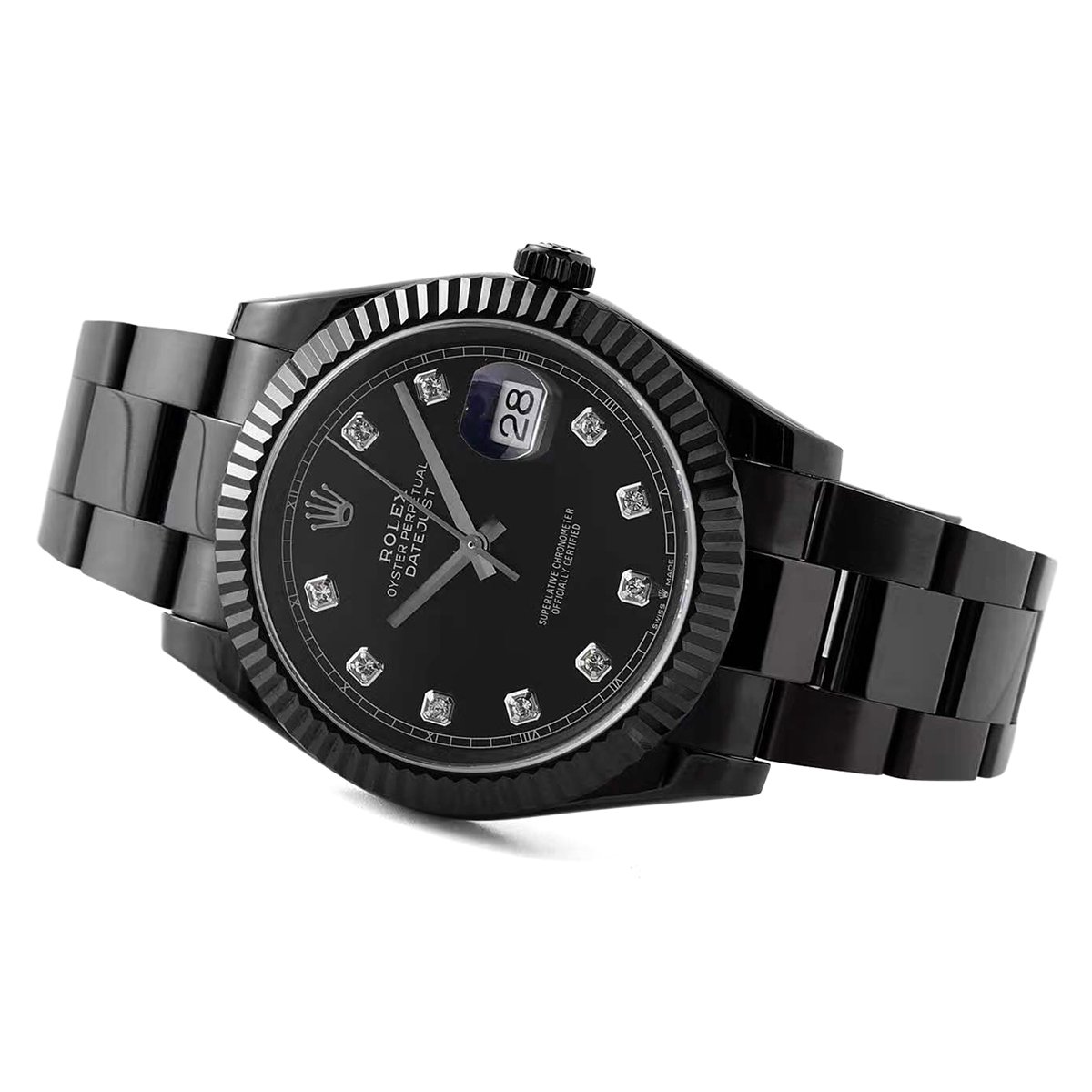 Datejust 41 Black Dial with D1am0nd Markers in PVD Black