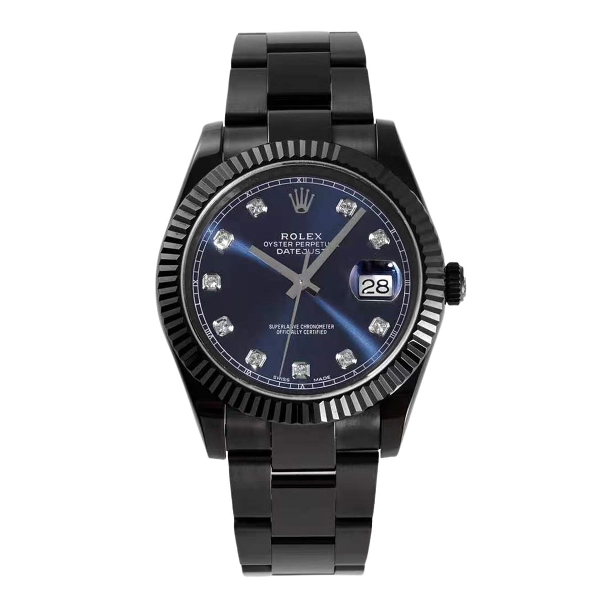 Datejust 41 Blue Dial with D1am0nd Markers in PVD Black