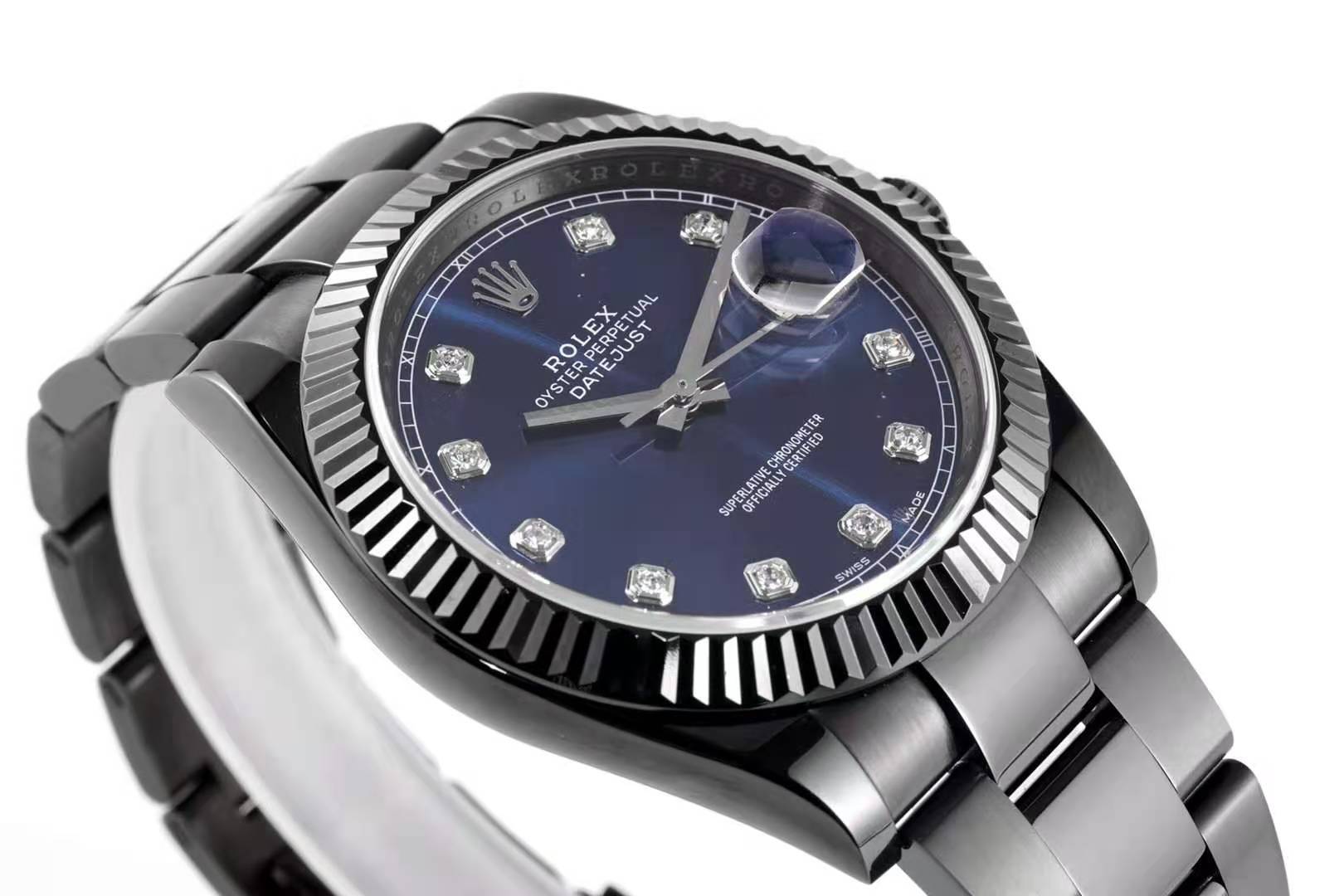Datejust 41 Blue Dial with D1am0nd Markers in PVD Black