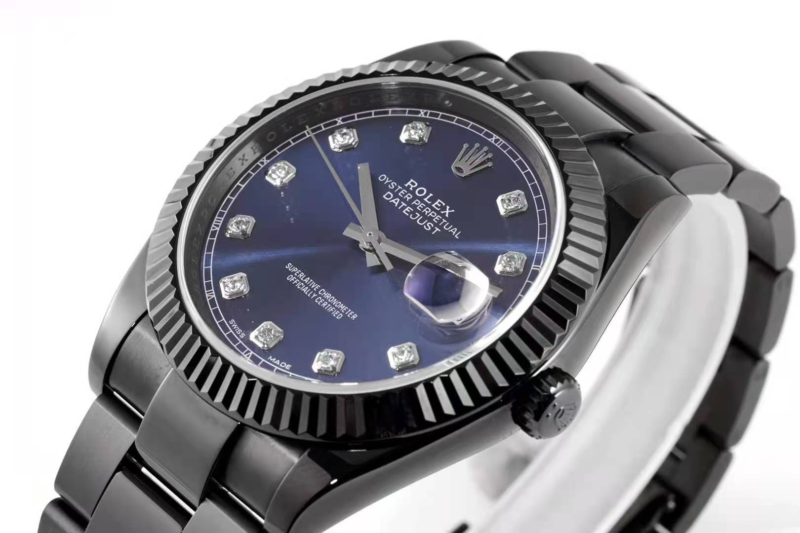 Datejust 41 Blue Dial with D1am0nd Markers in PVD Black