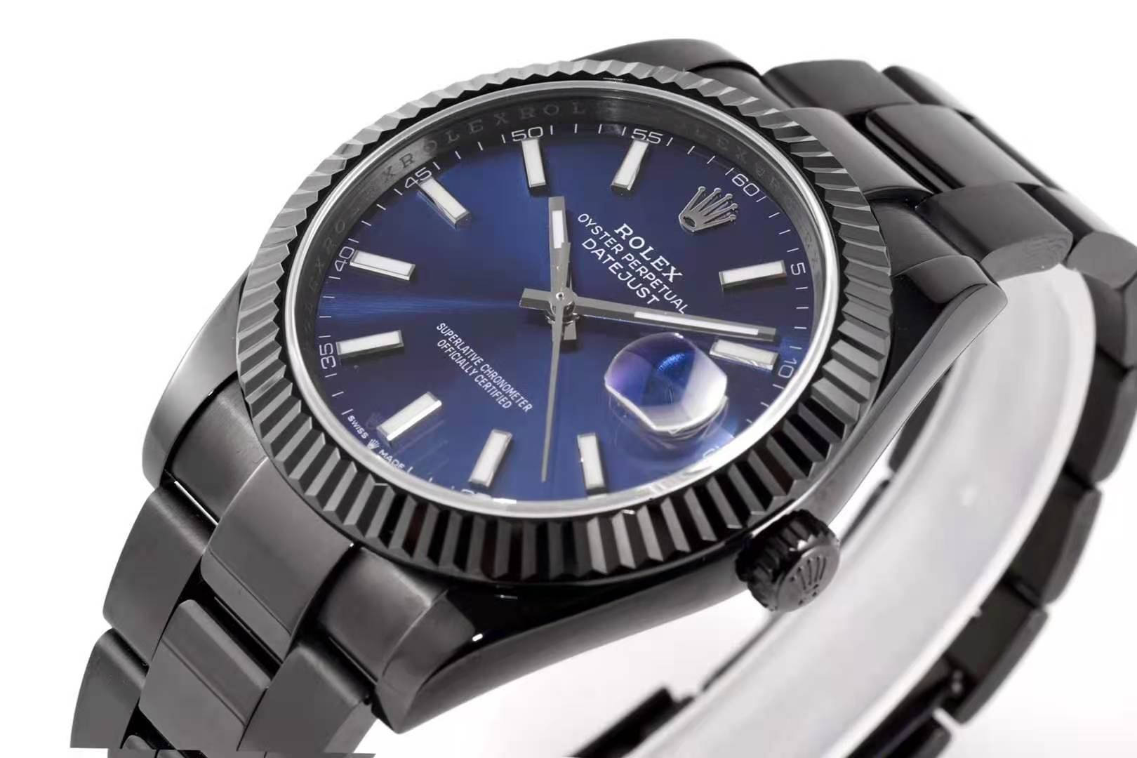 Datejust 41 Blue Dial with Stick Markers in PVD Black