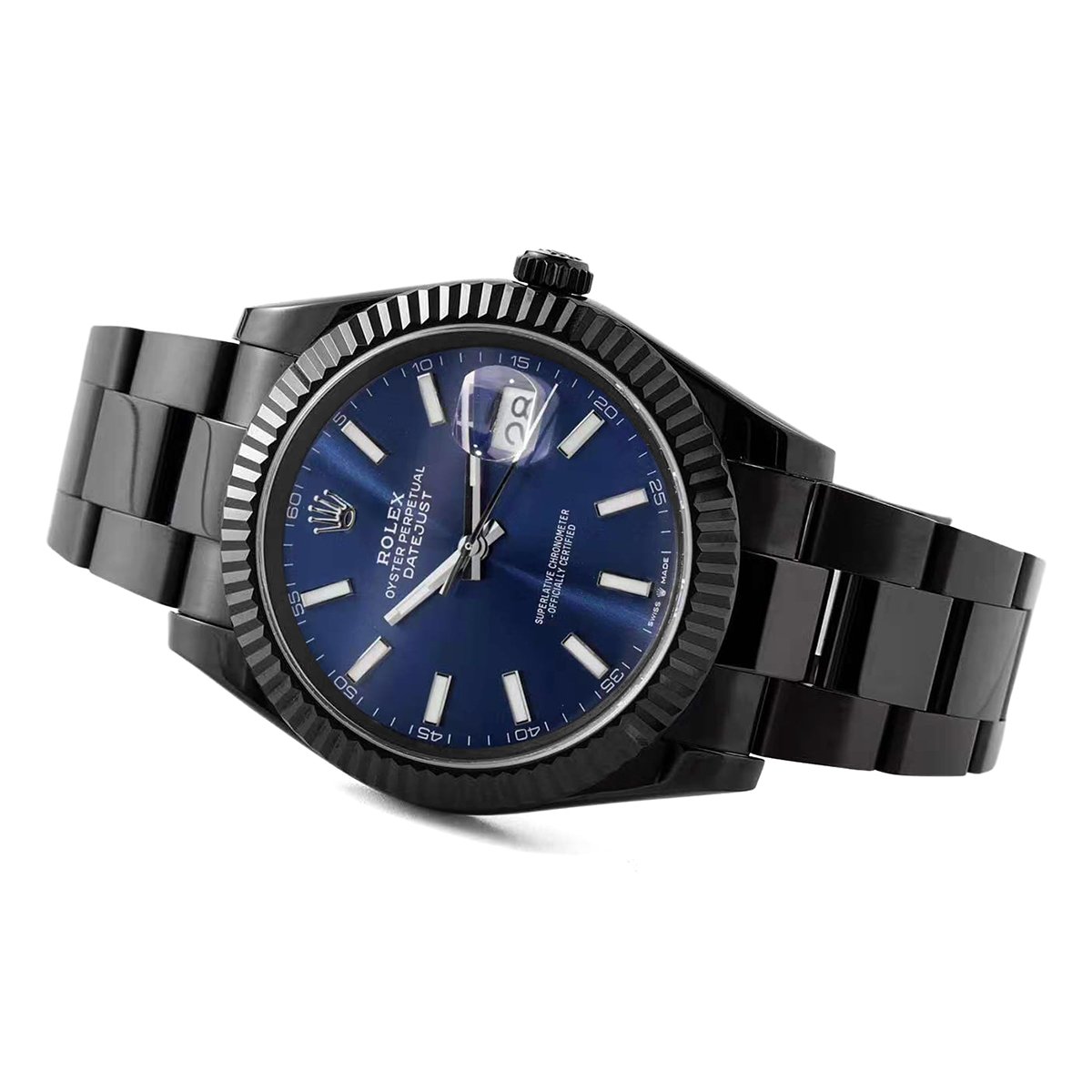 Datejust 41 Blue Dial with Stick Markers in PVD Black