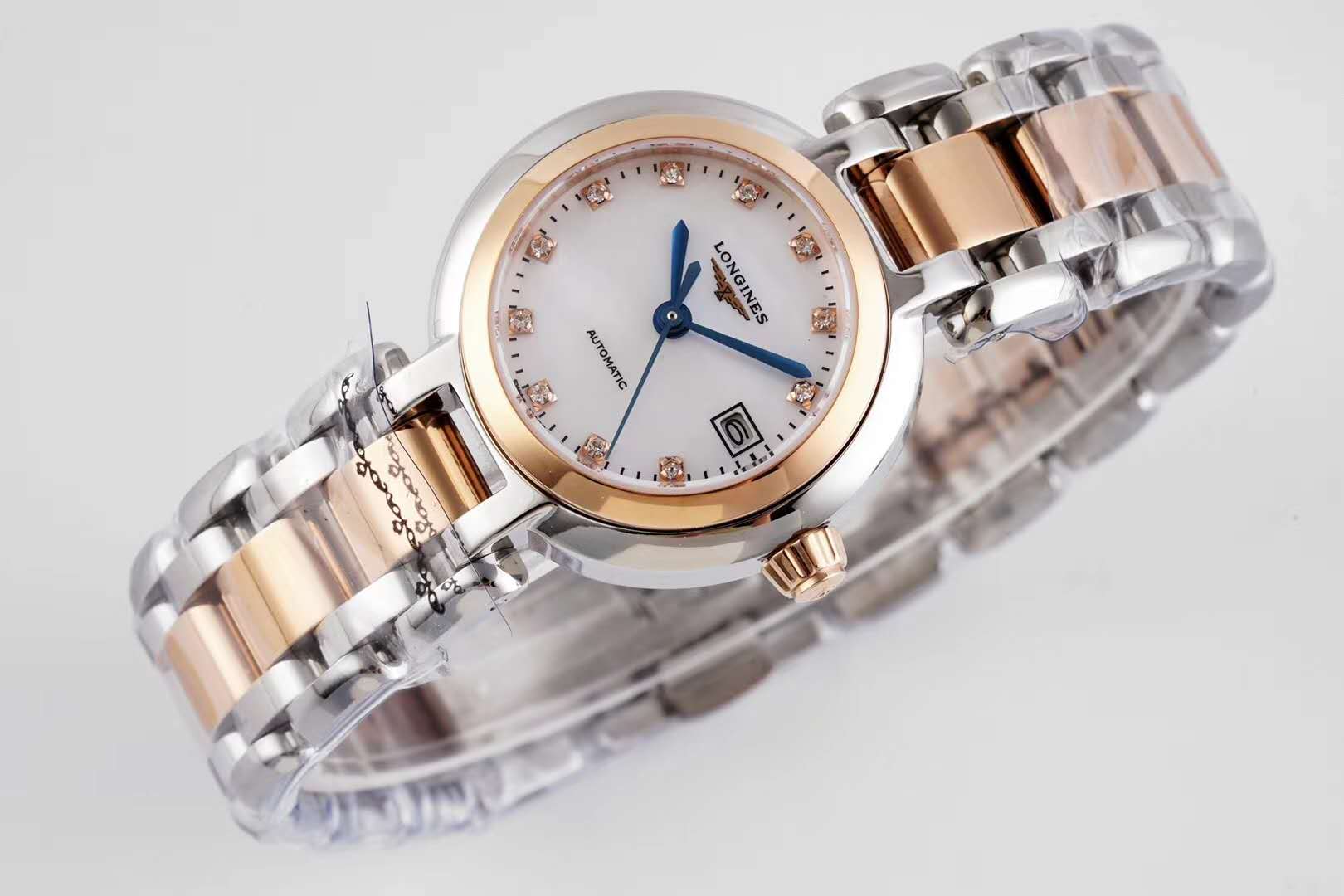 Primaluna MOP White Dial with D1am0nd Markers in Rose Gold