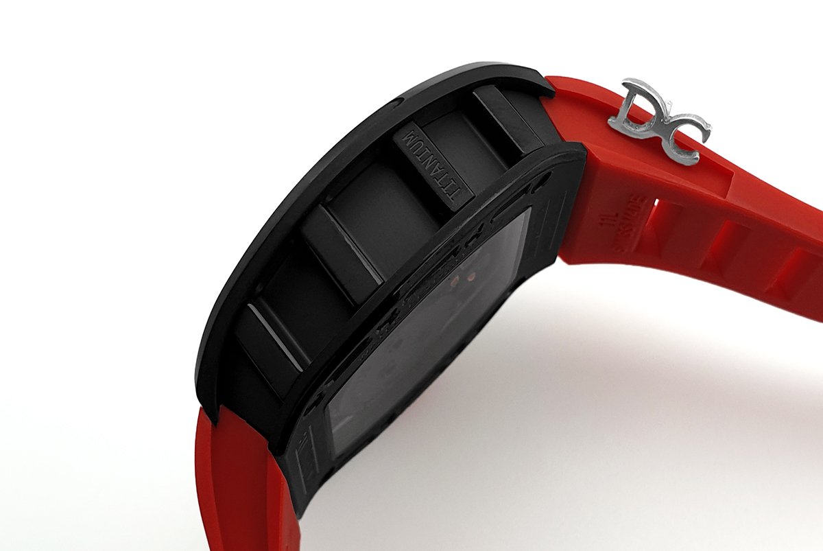 RM 052-01 Tourbillon Black Skull in PVD on Red Rubber Strap