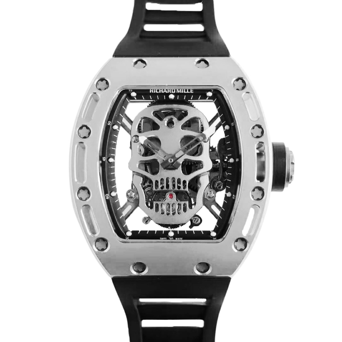 RM 052-01 Tourbillon Skull in Titanium on Black Rubber Strap