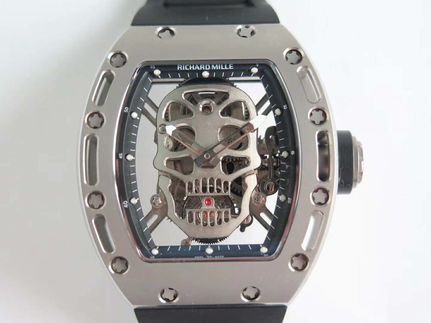 RM 052-01 Tourbillon Skull in Titanium on Black Rubber Strap
