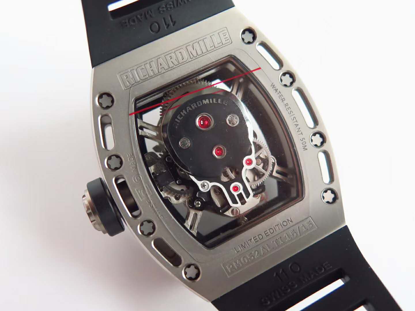 RM 052-01 Tourbillon Skull in Titanium on Black Rubber Strap