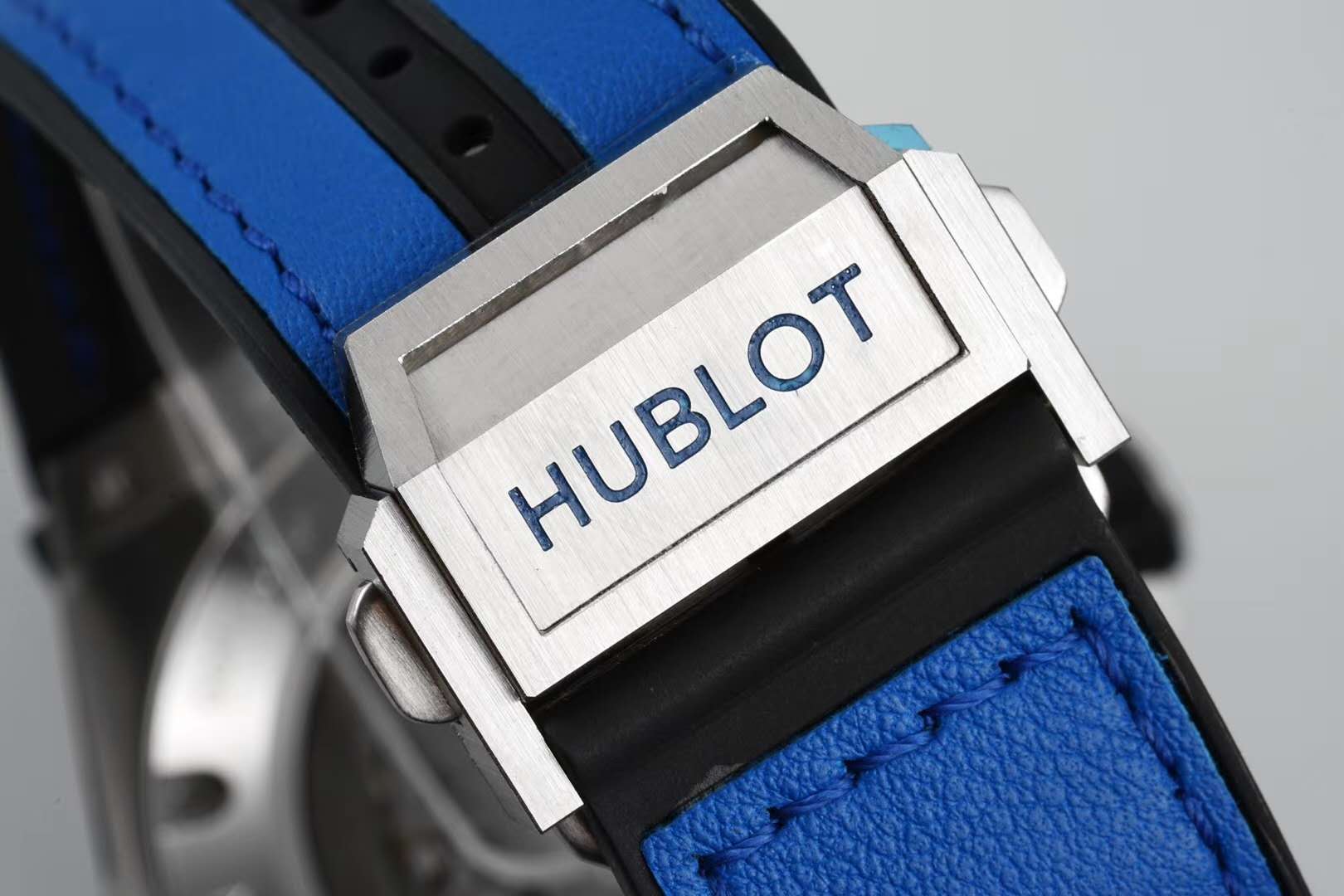 Big Bang Unico Sang Bleu in Steel on Blue Leather Strap