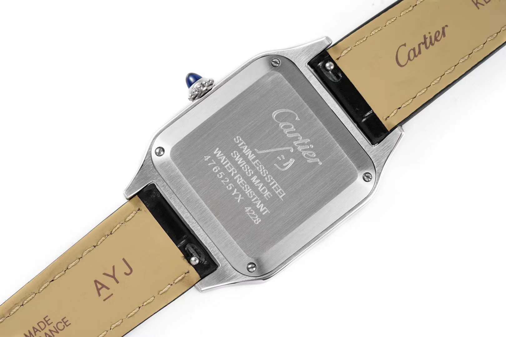 Santos-Dumont White Dial in Steel on Black Leather Strap