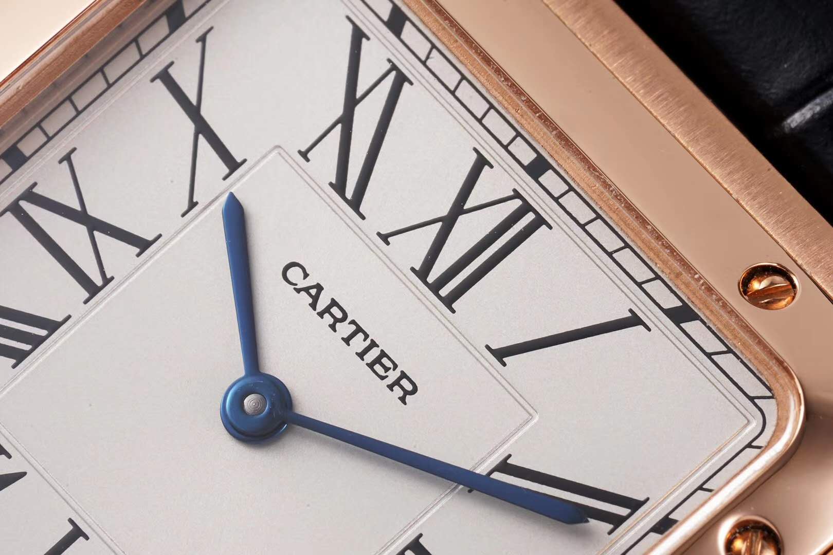 Santos-Dumont White Dial in Rose Gold on Black Leather Strap