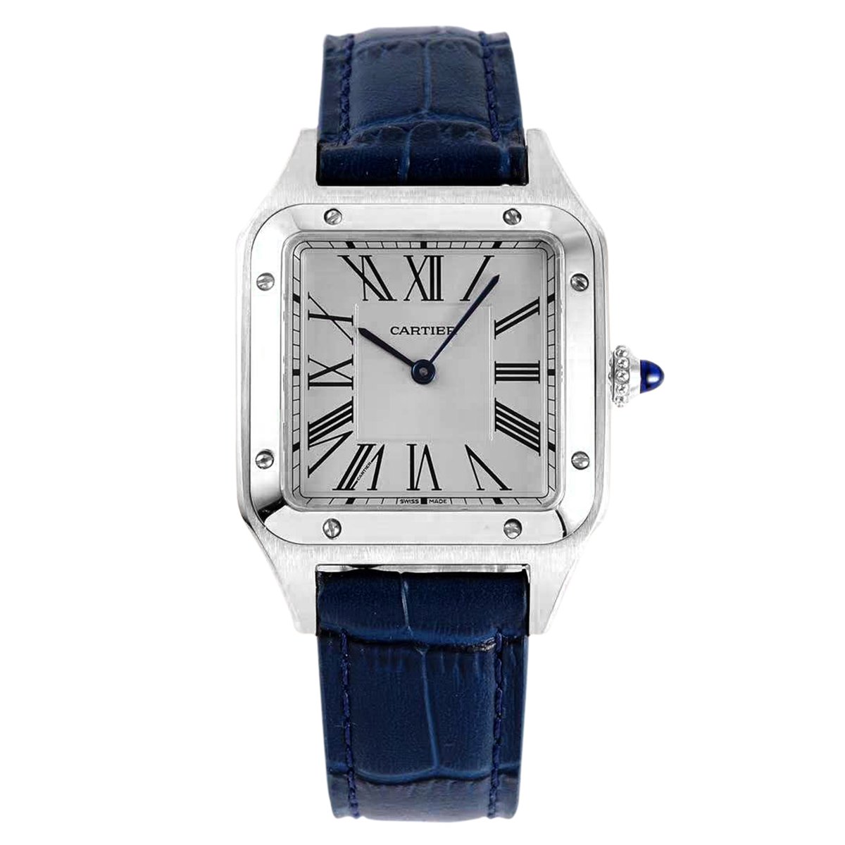Santos-Dumont White Dial in Steel on Blue Leather Strap