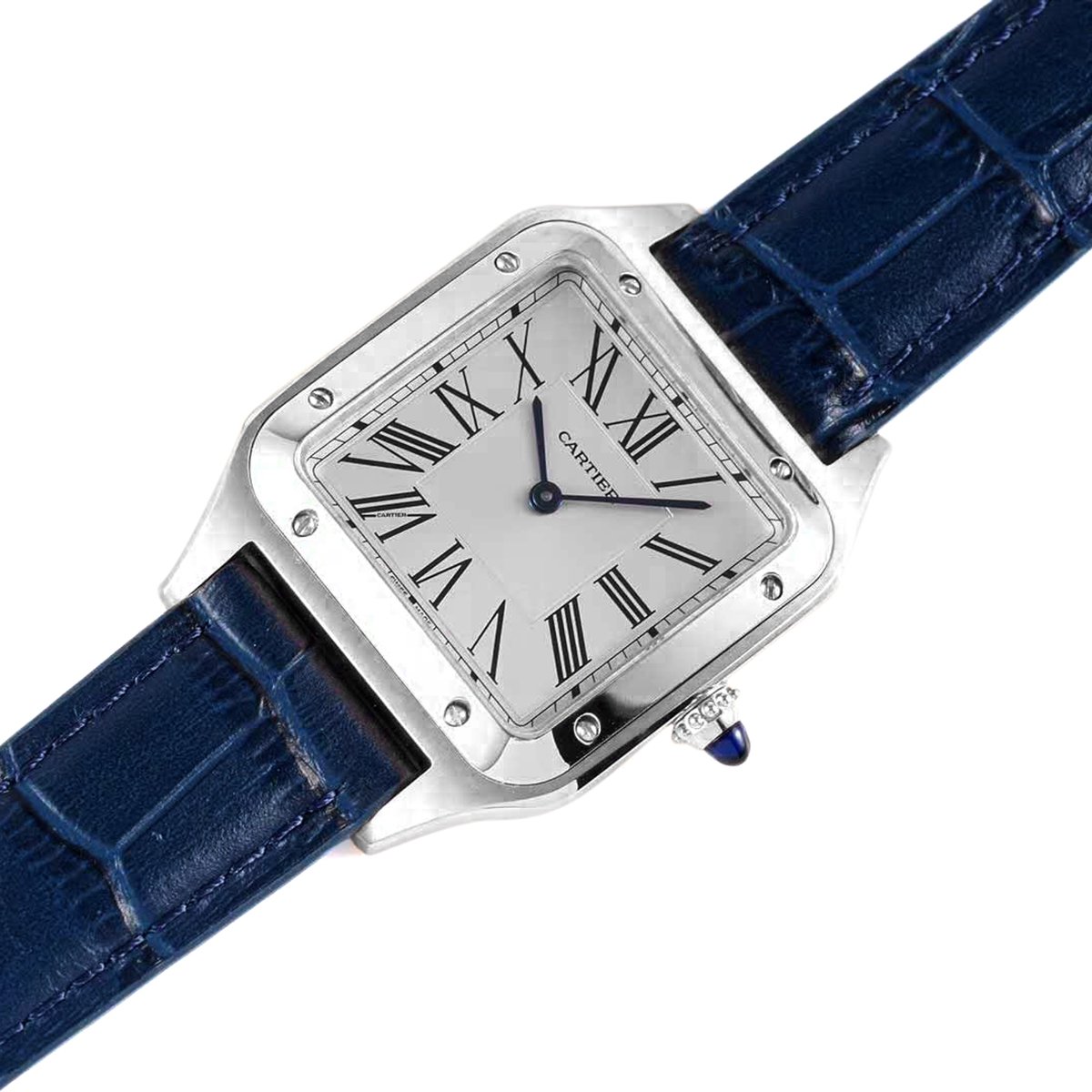Santos-Dumont White Dial in Steel on Blue Leather Strap