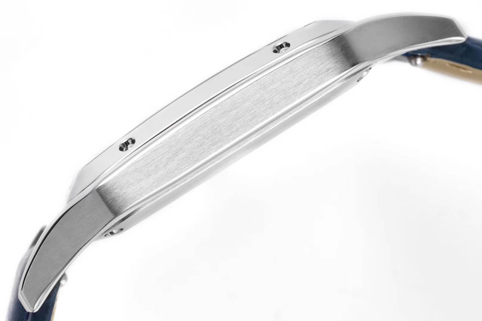 Santos-Dumont White Dial in Steel on Blue Leather Strap