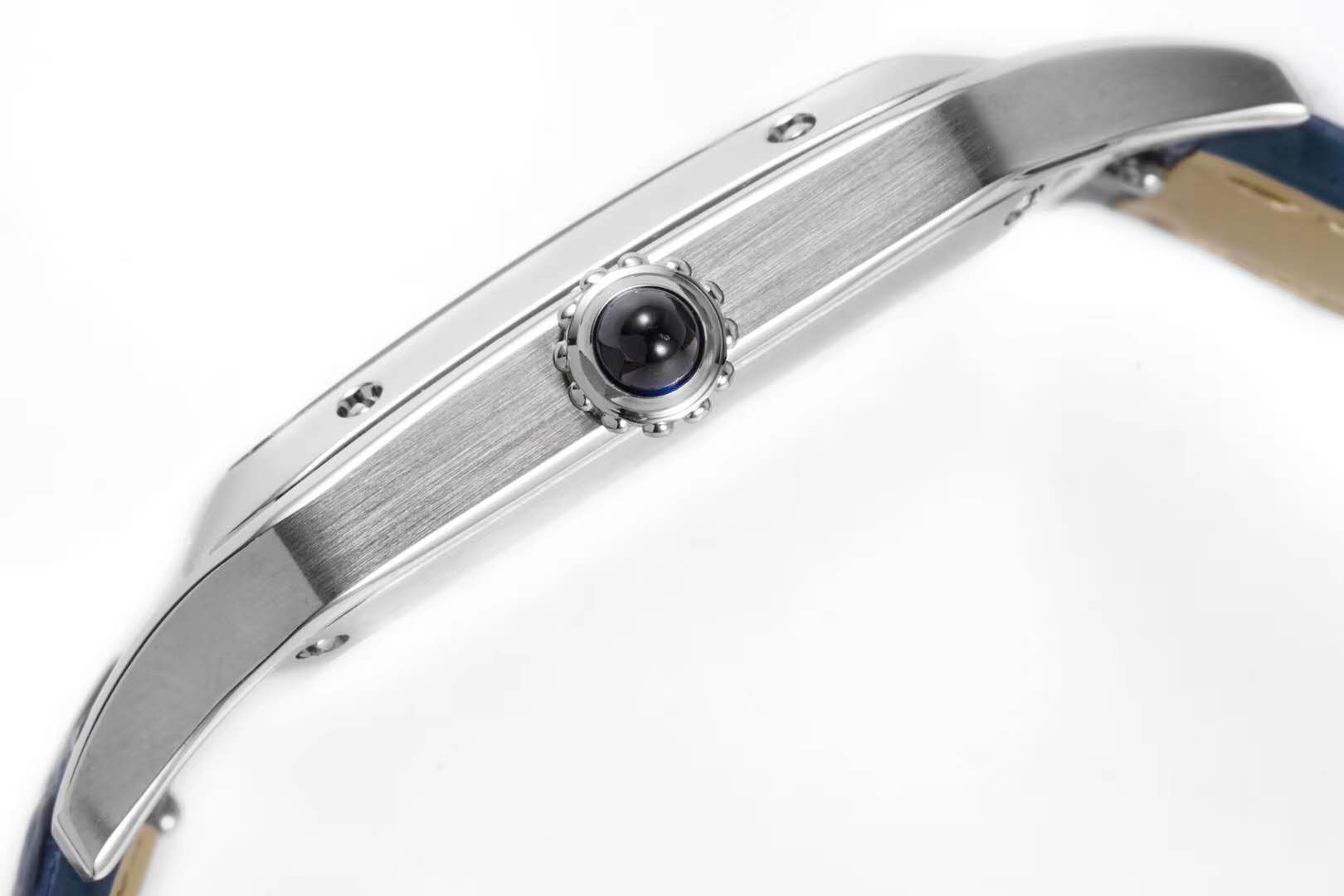 Santos-Dumont White Dial in Steel on Blue Leather Strap