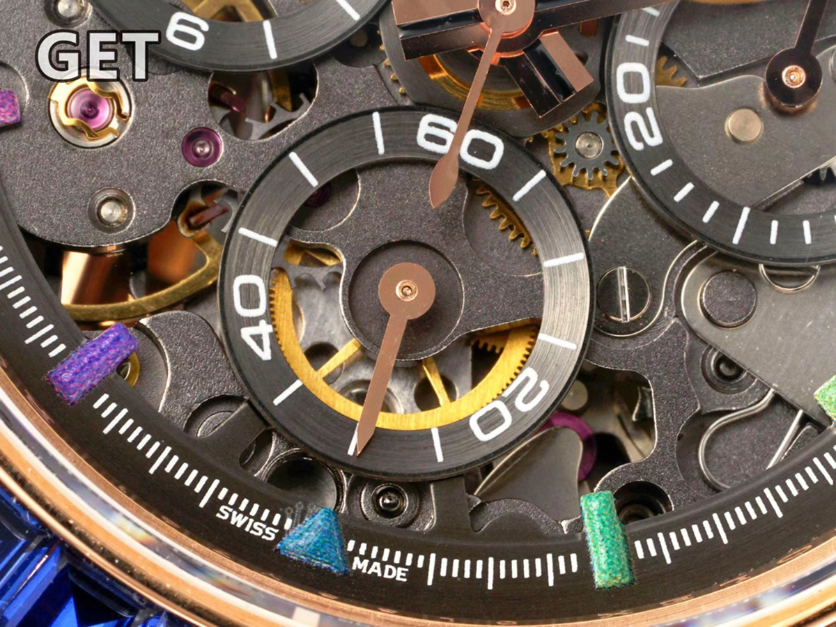Blaken Daytona Skeleton Dial with Rainbow D1am0nd Bezel in Rose Gold