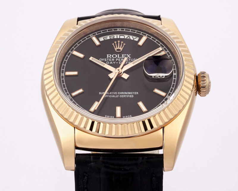 Day-Date 40 Black Dial in Rose Gold on Leather Strap