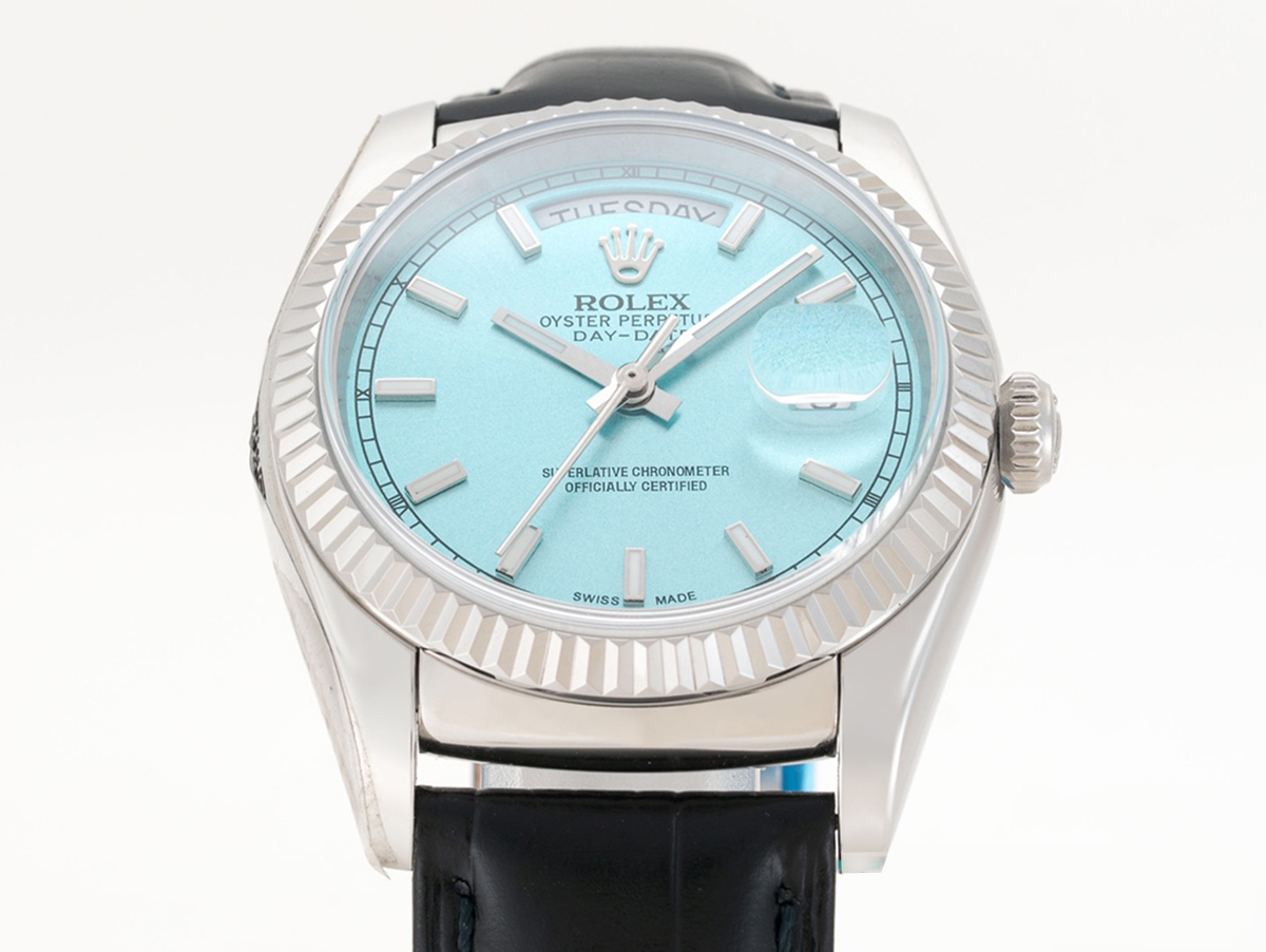 Day-Date 40 Ice Blue Dial in White Gold on Leather Strap