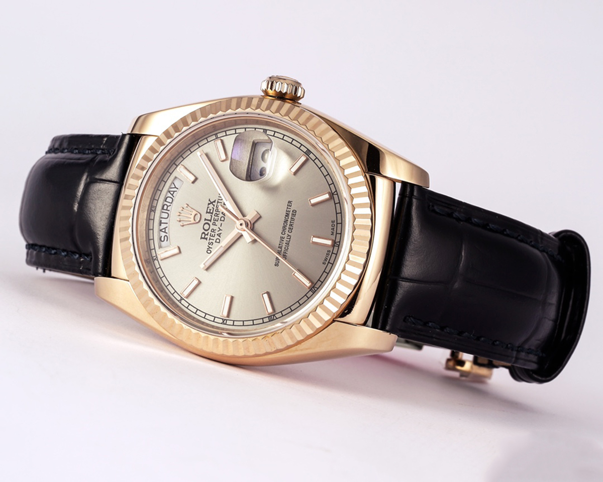Day-Date 40 Silver Dial in Rose Gold on Leather Strap