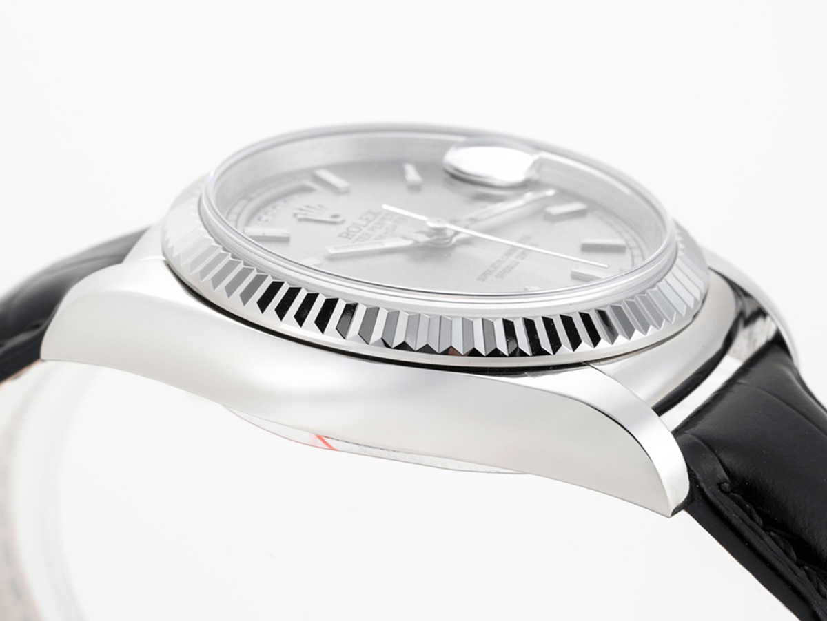 Day-Date 40 Silver Dial in White Gold on Leather Strap
