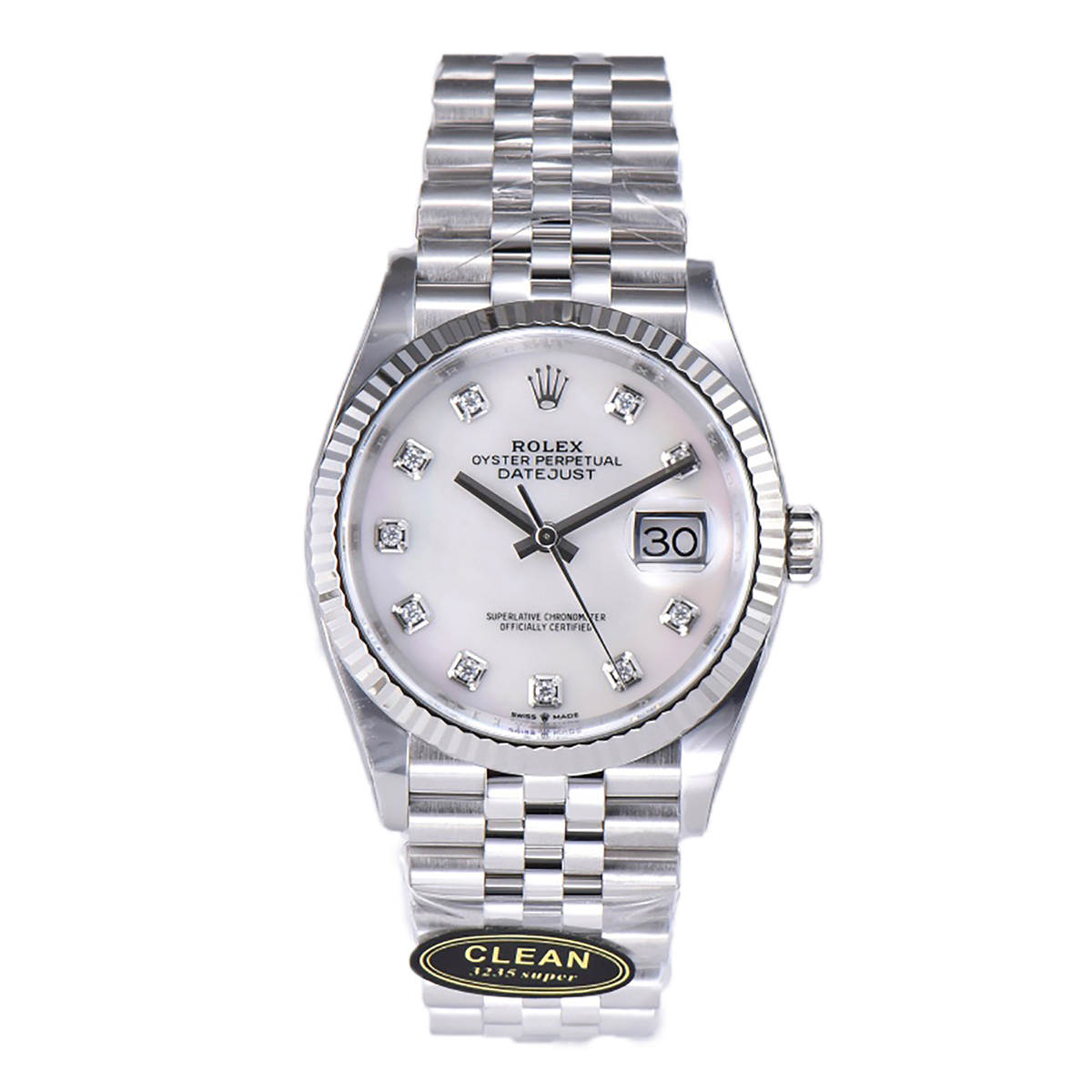 Datejust 36 126234 White MOP Dial with D1am0nd Marker in Steel in Jubilee Bracelet