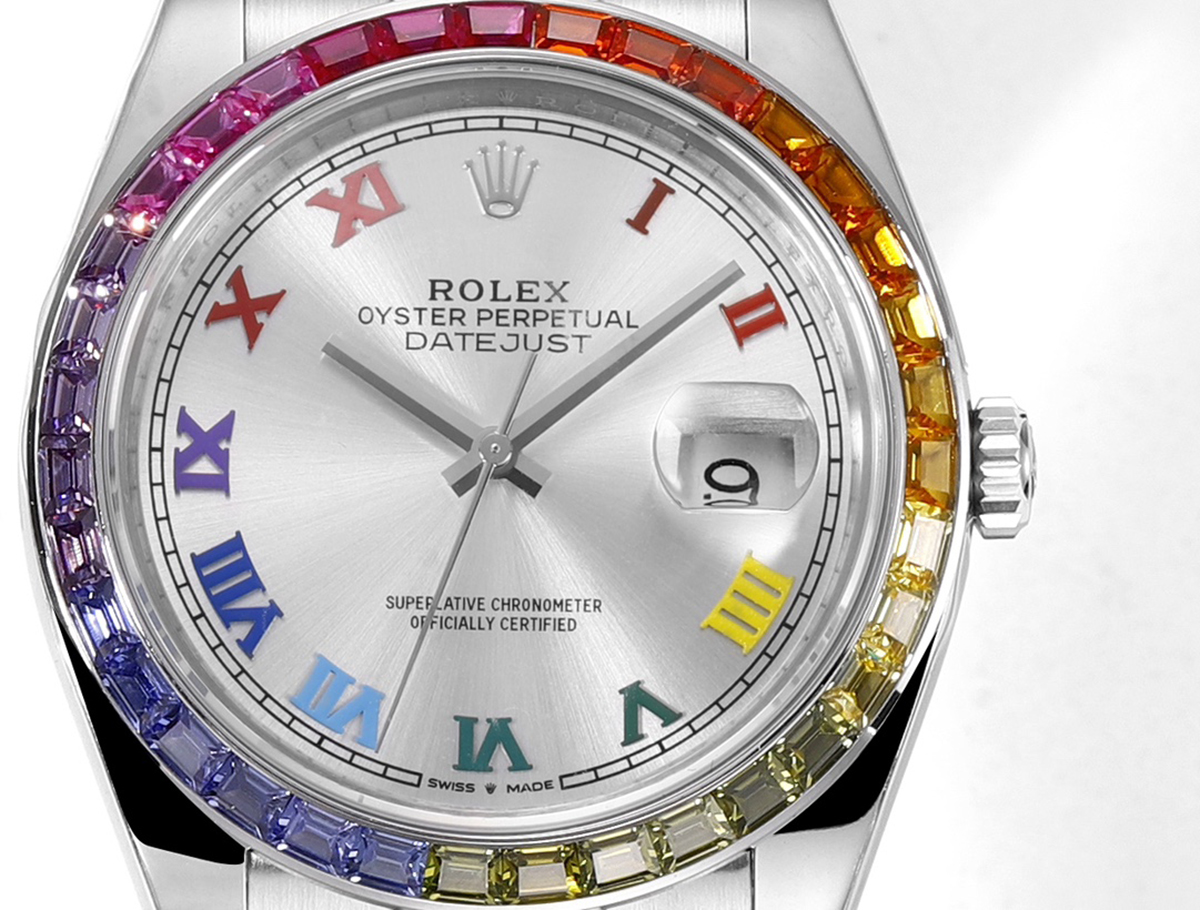 Datejust 41 Silver Dial Roman Markers with Rainbow D1am0nd Bezel in Steel on Oyster Bracelet