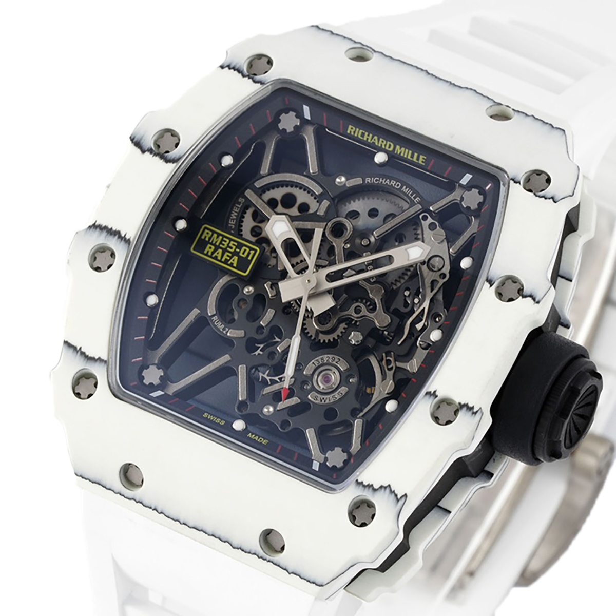 RM 035-01 Rafael Nadal White NTPT on White Rubber Strap (Sonic)