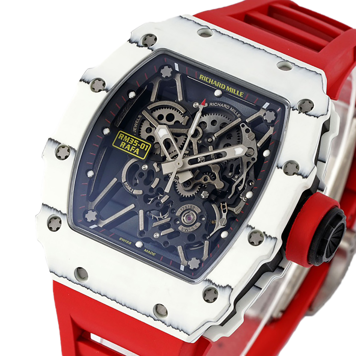 RM 035-01 Rafael Nadal White NTPT on Red Rubber Strap (Sonic)