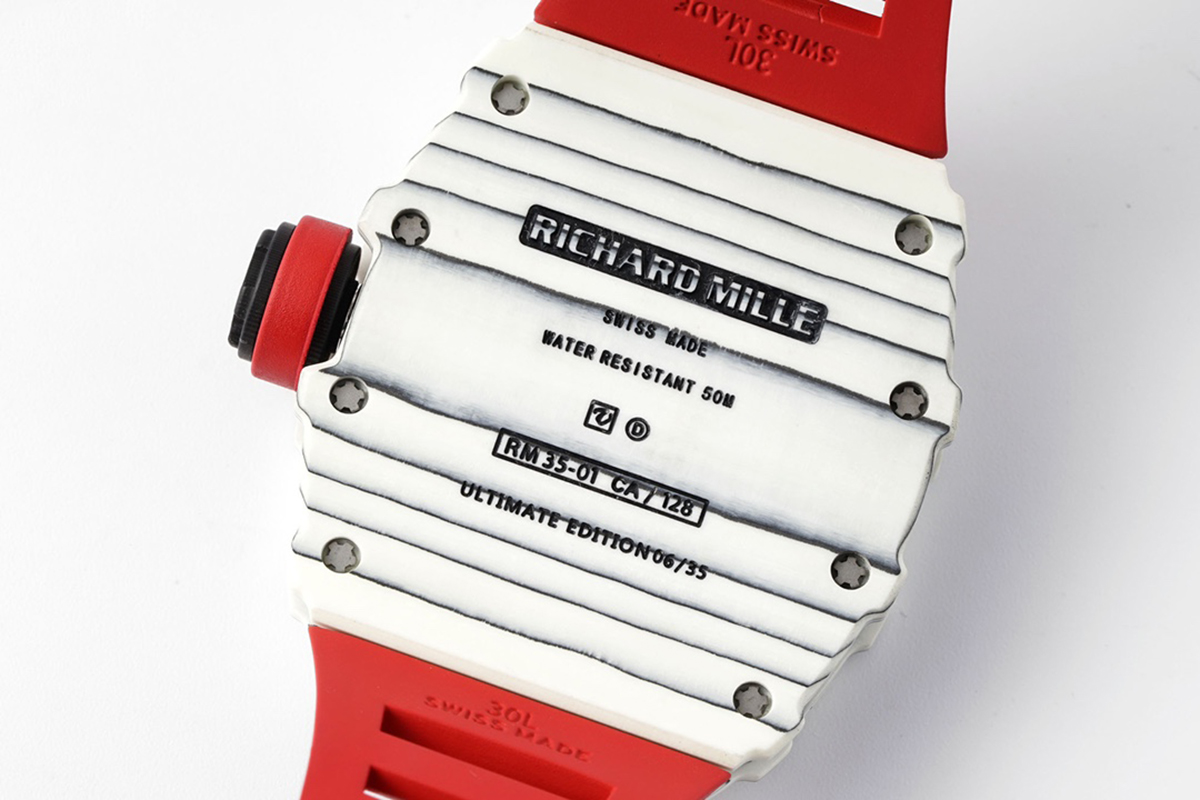 RM 035-01 Rafael Nadal White NTPT on Red Rubber Strap (Sonic)