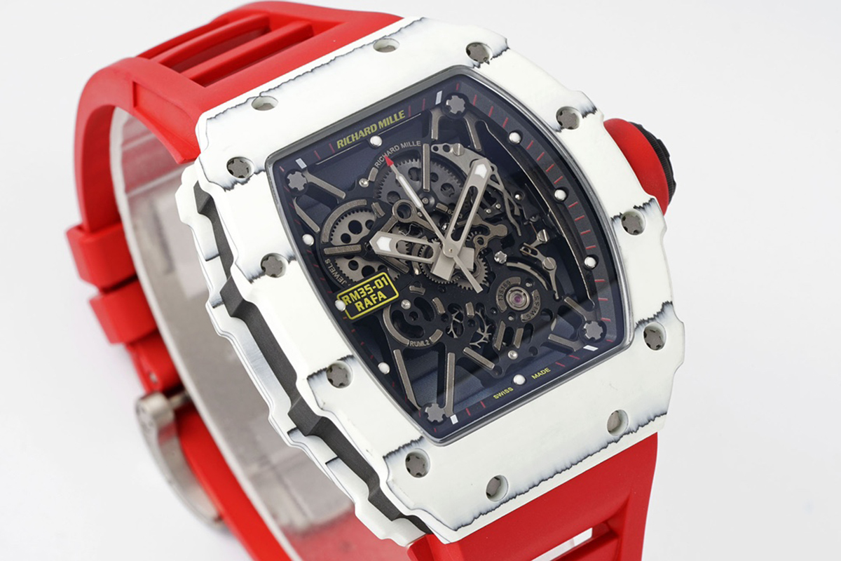 RM 035-01 Rafael Nadal White NTPT on Red Rubber Strap (Sonic)