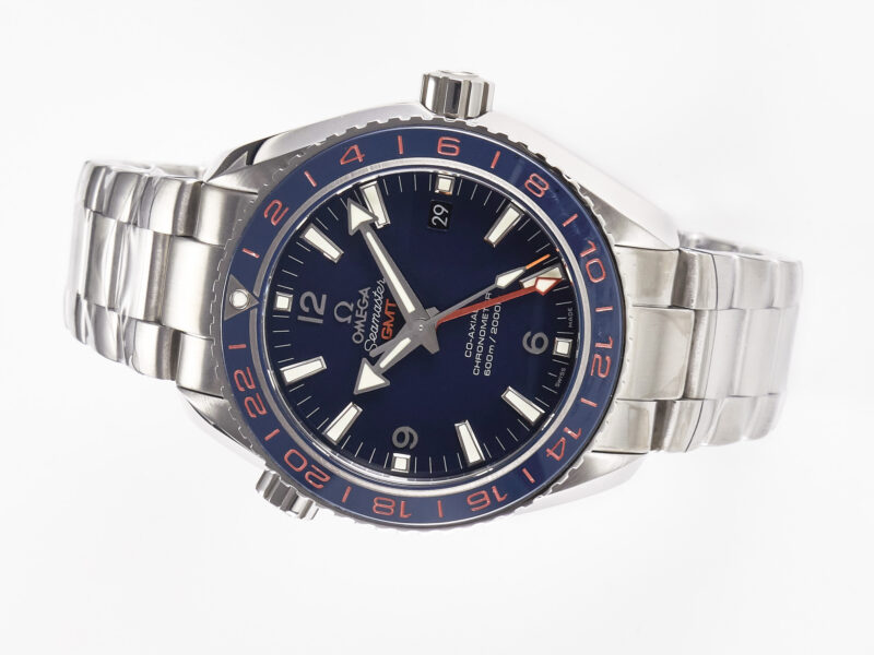 Planet Ocean 600M Co-Axial GMT 43.5mm VSF 1:1 Best Edition Blue Dial Blue Ceramic Bezel on SS Bracelet A8605 S*per Clone